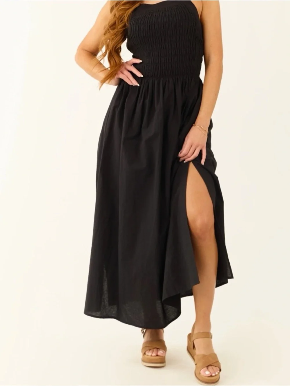 Chuang He Black Maxi Elegant Flowing Dress